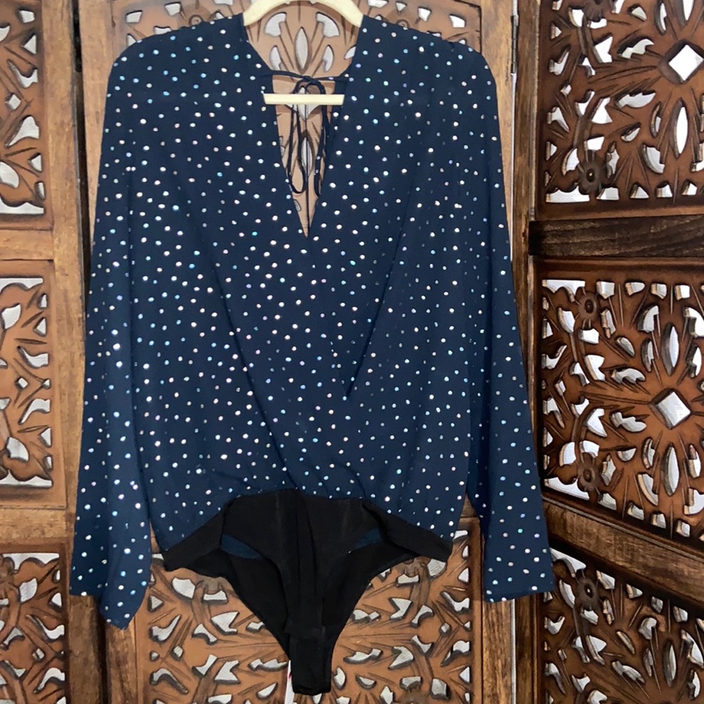 BCBGENERATION Surplice Metallic Dot Bodysuit